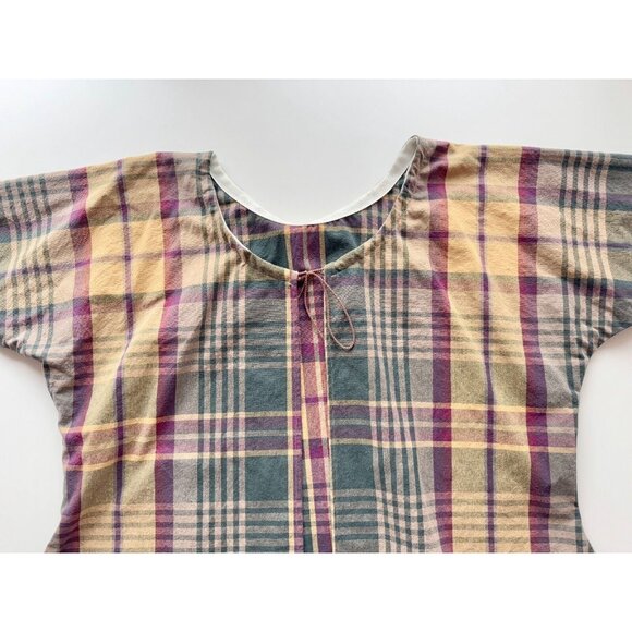 Vintage 00's Yellow Green Plaid Cotton Canvas Open Front Jacket, One Size - Picture 7 of 14